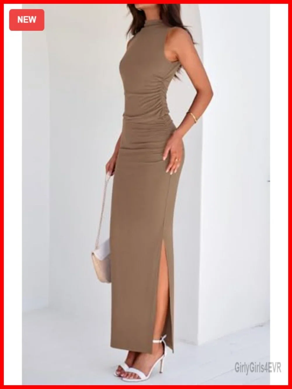 Two Piece Maxi Skirt Set Mock Neck Sleeveless Top Side Slit Summer Outfit